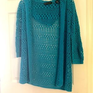 Dana Buchman: Crochet hooded open sweater/jacket